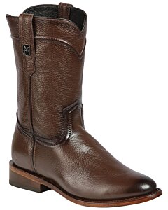 Montero RP-FL-3 men's brown leather boots with oval toe and leather outsole, made in Mexico