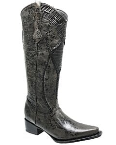 Botas Altas Para Dama Grabado Rústico Color Gris Oscuro WD 11-525