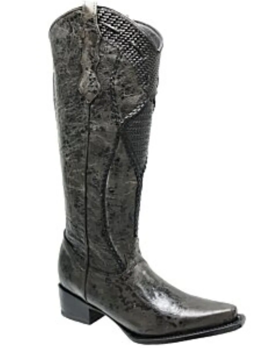 Botas Altas Para Dama Grabado Rústico Color Gris Oscuro WD 11-525