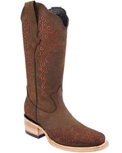 Botas Vaqueras De Mujer Bordada Color Café WD 11-482