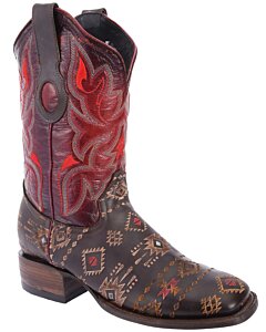 Botas Rodeo Piel Napa Color Café-Rojo WD 11-339