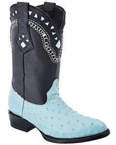 Botas Vaqueras Piel De Avestruz Color Baby Blue WD 11-185