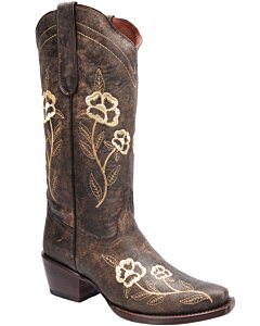 Botas Vaqueras Color Café Flores Bordadas Para Mujer WD 11-469