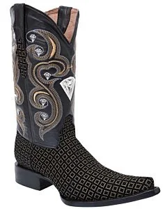Botas Vaqueras De Mezclilla Café Cuadros 3X WD 11-139