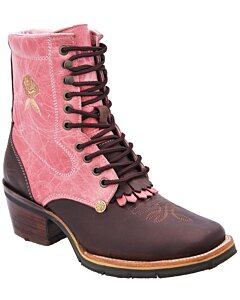 Botín Lace-Up Rodeo Para Mujer WD 11-519 Color Café-Rosa
