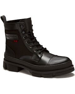 Botín De Piel Tipo Militar Para Hombre Color Negro