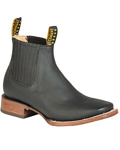 Botines Rodeo Piel Cimarrón Negro Sin Costuras Color Negro