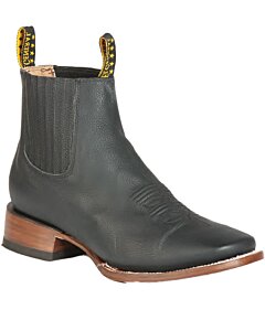 Botines Rodeo Piel Cimarrón Color Negro Suela De Cuero 126610