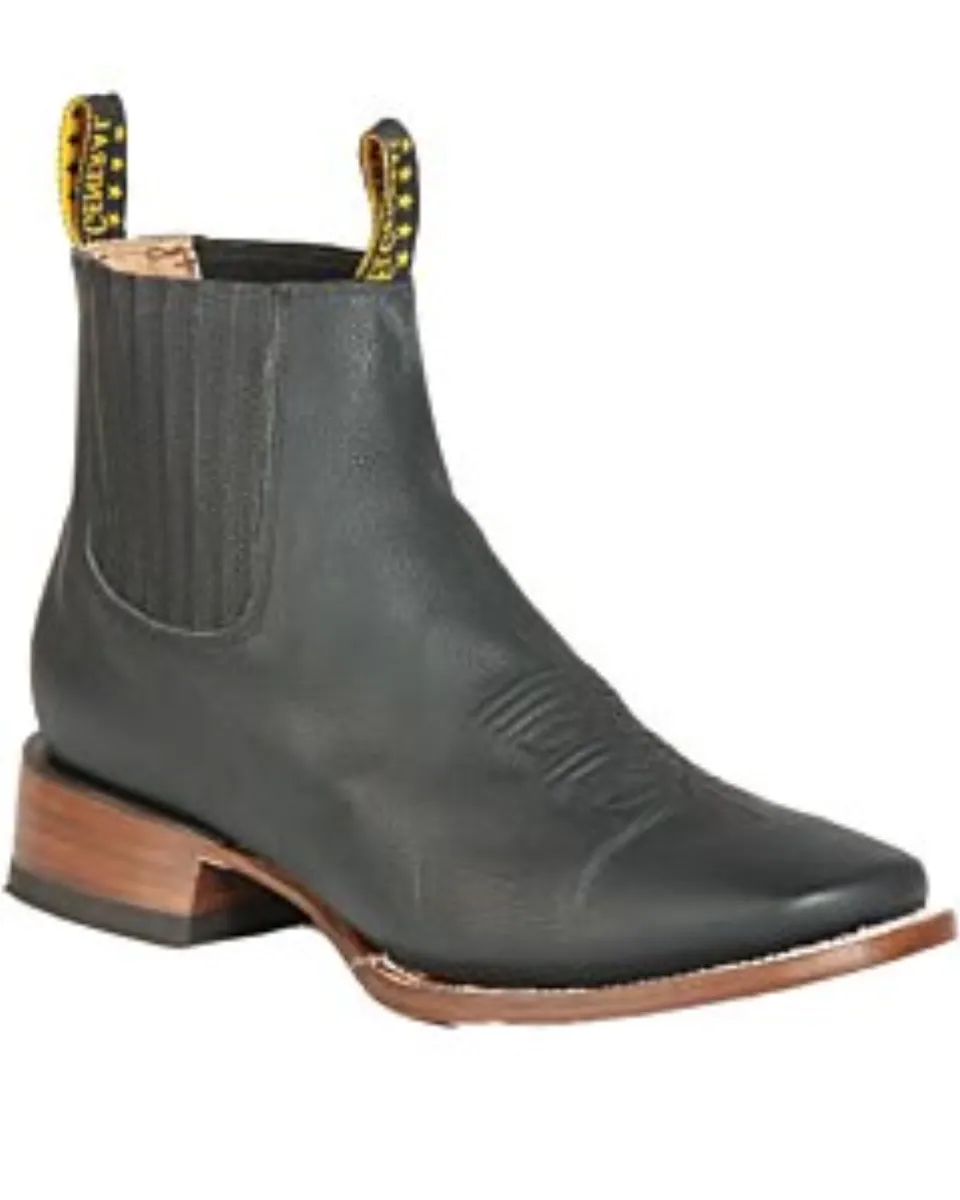 Botines Rodeo Piel Cimarrón Color Negro Suela De Cuero 126610