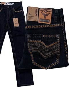 Boys' black bootcut jeans with embroidered details and contrast stitching – Lamasini 1871