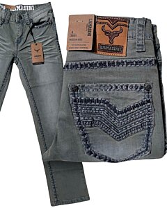 Boys' gray bootcut jeans with Western-style embroidery and contrast stitching – Lamasini 1871