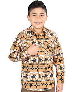 Boys' Taupe Western Shirt with Cowboy and Horse Print – El General 44493