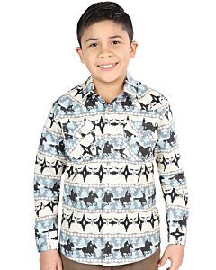 Boys' Blue Western Shirt with Cowboy and Horse Print – El General 44494