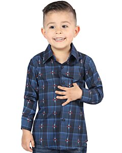 Boys' Blue and Black Plaid Long Sleeve Western Shirt – El General 44738
