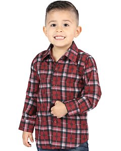 Boys' Western Shirt in Red Plaid, Long Sleeve Version – El General 44744