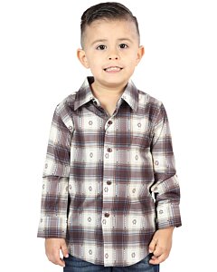 Boys' Western Shirt in Beige and Burgundy Plaid, Long Sleeve Version – El General 44747