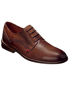 Zapatos de vestir en piel café oscuro para hombre, con diseño envejecido artesanal, cordones elegantes y costuras finas.