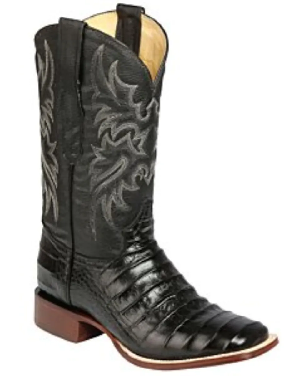 Black Caiman Belly Print Men's Cowboy Boots with Bulldog Toe
