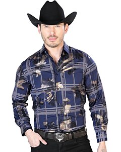 Camisa Color Navy Blue De Cuadros El Señor De Los Cielos 43837