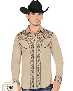 Camisa Vaquera Beige Botón De Broche Lamasini 2209