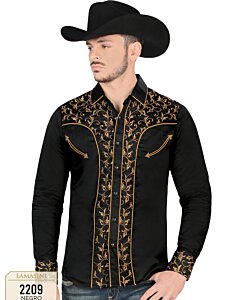 Camisa Vaquera Negra Botón De Broche Lamasini 2209