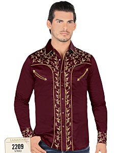 Camisa Vaquera Color Vino Botón De Broche Lamasini 2209