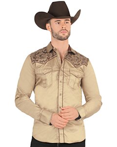 Camisa Vaquera Bordado Cabeza De Caballo Beige VA3540