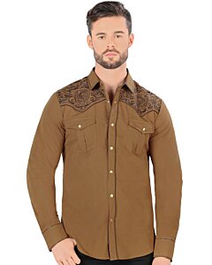 Camisa Vaquera Bordado Cabeza De Caballo Camel VA3540