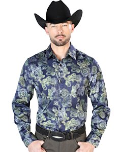 Camisa Casual Estampada ESDLC 43666 Color Azul-Amarillo