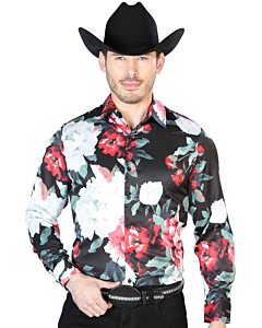 Camisa Casual ESDLC 43670 Negra Flores Rojas Y Blancas