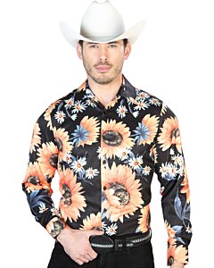 Camisa Casual ESDLC 43671 Color Negro Con Girasoles