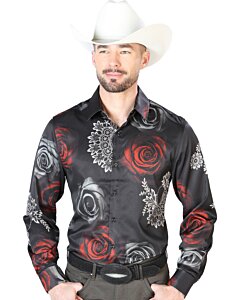 Camisa Casual ESDLC 43672 Negra Con Flores Rojas