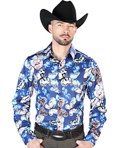 Camisa Casual Estampado Mariposas ESDLC 43674 Color Azul