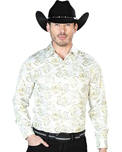 Camisa Casual ESDLC 43678 Color Marfil Flores Amarillas