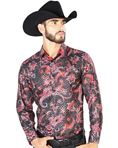 Camisa Estampada Casual El Señor De Los Cielos M/L 43804 Color Negro-Rojo