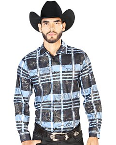 Camisa Casual Azul A Cuadros El Señor De Los Cielos M/L 43864