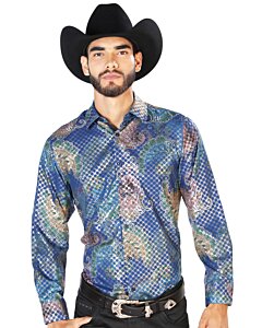 Camisa Casual Manga Larga El Señor De Los Cielos Estampada 43873 Color Azul