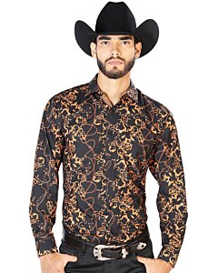 Camisa Negra Con Estampado Oro El Señor De Los Cielos 126268
