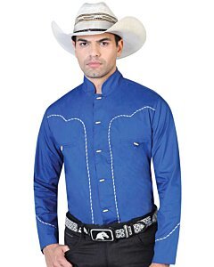 CAMISA CHARRA TIPO MILITAR EL GENERAL 2019-107 AZUL COBALTO