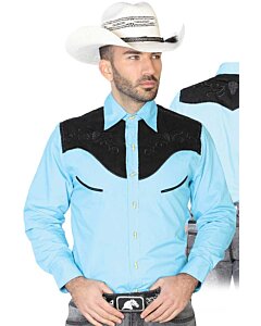 CAMISA CHARRA ANTE/BORDADA EL GENERAL 2019-128 COLOR AZUL