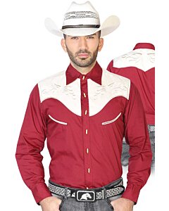 CAMISA CHARRA ANTE/BORDADA EL GENERAL 2019-128 COLOR VINO