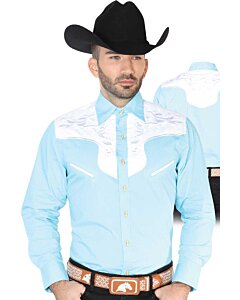 CAMISA CHARRA ANTE/BORDADA EL GENERAL 2019-129 COLOR AZUL CLARO
