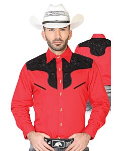 CAMISA CHARRA ANTE/BORDADA EL GENERAL 2019-129 COLOR ROJO