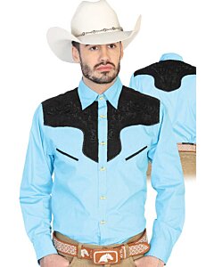 CAMISA CHARRA ANTE/BORDADA EL GENERAL 2019-129 COLOR AZUL