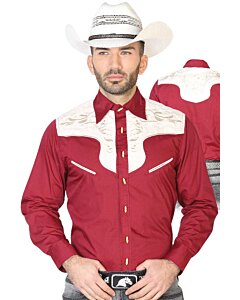 CAMISA CHARRA ANTE/BORDADA EL GENERAL 2019-129 COLOR VINO