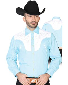 CAMISA CHARRA ANTE/BORDADA EL GENERAL 2019-130 COLOR AZUL CLARO