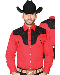 CAMISA CHARRA ANTE/BORDADA EL GENERAL 2019-130 COLOR ROJO