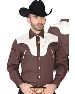 CAMISA CHARRA ANTE/BORDADA EL GENERAL 2019-130 COLOR CAFÉ