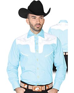 CAMISA CHARRA ANTE/BORDADA EL GENERAL 2019-131 COLOR AZUL CLARO