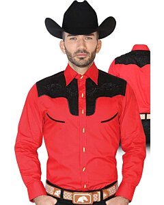 CAMISA CHARRA ANTE/BORDADA EL GENERAL 2019-131 ROJA